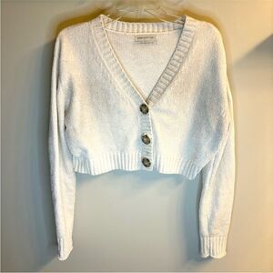 Urban Outfitters Maura Cropped Cardigan Sweater Button Up Soft Cream Size S
